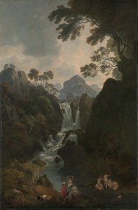 Et vandfald med badende af Julius Caesar Ibbetson