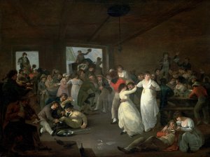 Bombardement af sømænd, scene på et værtshus i Portsmouth (England). Olie på træ af Julius Caesar Ibbetson