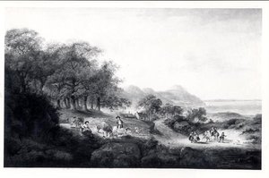 Distant View of Anglesea (olie på lærred) (s/h print) af Julius Caesar Ibbetson