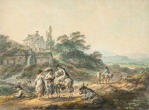 Figurer på en sti ved en mølle af Julius Caesar Ibbetson