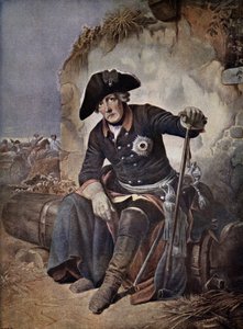Frederik den Store, konge af Preussen (farve litho) af Julius Friedrich Anton (after) Schrader