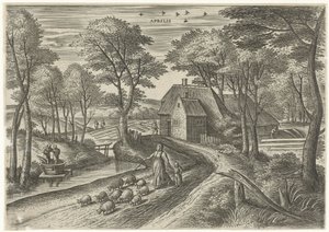April Aprilis (titel på objekt) De tolv måneder (serietitel) af Julius Goltzius