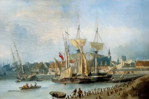 The Entrement of the Port of Dieppe, Maleri af Jules Hintz (1805-1862) af Julius Hintz