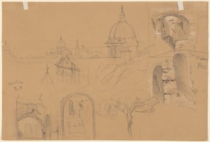 Studier af Colosseum og Monte Pincio (verso) af Julius Jacob the Elder