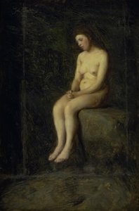 En nymfe. En siddende kvindemodel