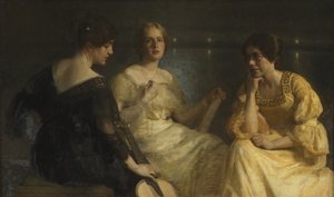 Unge kvinder. Fra venstre: Karen Bramsen; kunstnerens hustru Esther, f. Lange; Johanne Munch-Petersen.