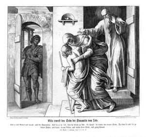 Elisa oprejser den sunnimittiske søn, 2. Kongebog af Julius Schnorr von Carolsfeld