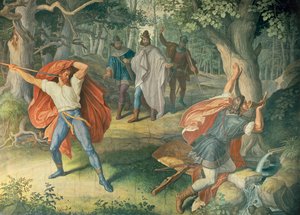 Hagen dræber Siegfried ved springvandet, Hall of Nibelungens