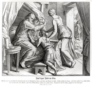 Isak velsigner Jakob i Esaus sted, Første Mosebog af Julius Schnorr von Carolsfeld