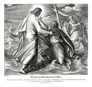 Jesus og Peter går på vandet, Matthæusevangeliet af Julius Schnorr von Carolsfeld