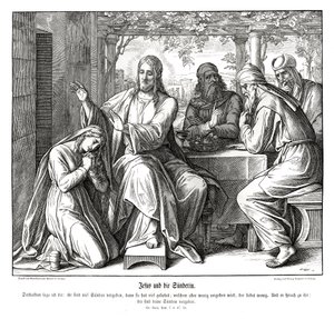 Jesus og den syndige kvinde, Lukasevangeliet af Julius Schnorr von Carolsfeld