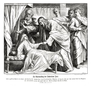 Jesus vækker den lille pige, Markusevangeliet af Julius Schnorr von Carolsfeld