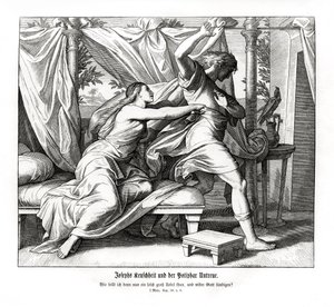 Josef nægter at ligge med Potifar, Første Mosebog af Julius Schnorr von Carolsfeld