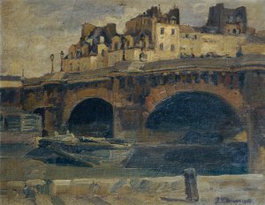 Parisisk landskab med Pont Neuf af Julius Ullmann
