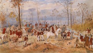 Jagten. Værk af Julius von Blaas (1845-1922), akvarel på papir, ca. 1890. Østrigsk kunst af Julius von Blaas