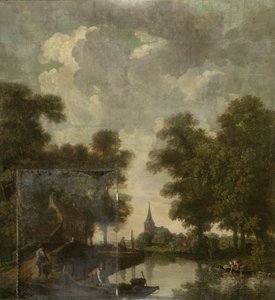 Tapetmaleri med et hollandsk landskab med en flod af Jurriaan Andriessen (attributed to)