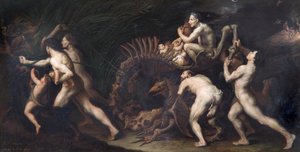 La Carcasse: A Witch Being Drawn On The Skelet Of A Monster, før ca. 1620 (olie på kobber) af Jusepe de Ribera