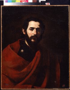 Apostlen Sankt Jakob den Store (Apostlen Sankt Jakob den Store). Portræt af Jacques de Zebedee, en af ​​Kristi tolv disciple. Maleri af Jose de Ribera kaldet il Spagnoletto ""spanieren"" (1591-1652). Olie på lærred. Spansk kunst, barokstil. R af Jusepe de Ribera