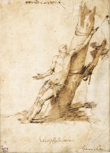 Sankt Sebastian bundet til et træ og kigger op til højre af Jusepe de Ribera