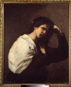 Kvinde river sig i håret Maleri af Jose de Ribera dit il Spagnoletto ""den spanske""" (1591-1652) af Jusepe de Ribera