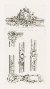 Design af Cartouche med kongens arme centreret i en grænse af Juste Aurèle Meissonnier