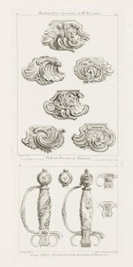 Gyldne sværdvagter til kongens ægteskabsfængsler i 1725 Sværdhåndtag til ære for kongens ægteskab i 1725, pl. 52 i arbejde af Juste-Aurele Meissonnier af Juste Aurèle Meissonnier