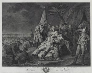 Marquis de Montcalm Gozons død (gravering) af Juste Chevillet
