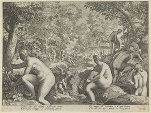 Badende kvinder og mænd Amore Letheo Forskellige aspekter af kærlighed (serietitel) af Justus Sadeler (attributed to)