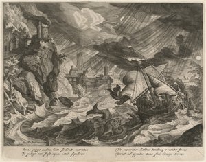 Jonah smidt i det stormfulde hav af Justus Sadeler after Paul Bril