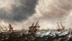 Forsendelse i Choppy Seas med en hval i forgrunden af Justus de Verwer