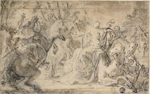 Zenobia omgivet af beredne soldater af Justus van Egmont