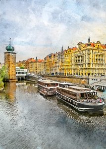 Historiske flodbåde i Prag af Justyna Jaszke