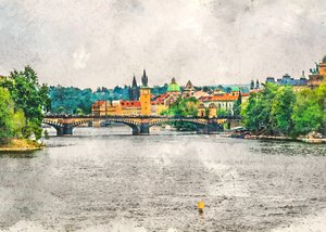 Bybillede ved floden i Prag af Justyna Jaszke