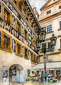 Gadescene i Prag i sgraffito-teknik af Justyna Jaszke