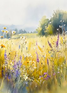 Solrig eng med vilde blomster af Justyna Jaszke