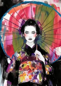 Farvestrålende geisha-paraply af Justyna Jaszke