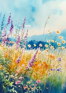 Farverig eng med vilde blomster af Justyna Jaszke