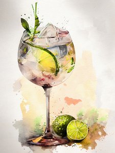 Akvarel Gin Tonic af Justyna Jaszke