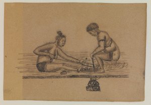 Illustration til en inuitlegende (to nøgne personer laver ild)