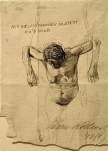 Nøgenundersøgelse til ætsning Du bløder fra mange sår, mennesker af Käthe Kollwitz