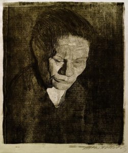 Sænket kvindehoved af Käthe Kollwitz