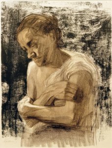 Halvfigur af en kvinde med korslagte arme af Käthe Kollwitz