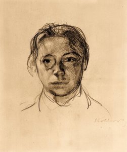Ungdommeligt selvportræt med løst hår af Käthe Kollwitz