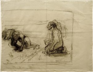 K. Kollwitz, Studie om Pflüger (plovmand med knælende kone) af Käthe Kollwitz