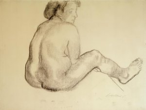 Käthe Kollwitz, siddende kvindelig nøgen bagfra til højre