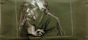 Selvportræt til venstre med hånden på hagen af Käthe Kollwitz