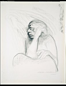 Selvportræt med dødens hånd, 1924 (trækul på papir) af Käthe Kollwitz