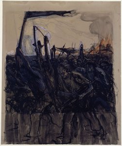 Studie til »Aufruhr« (spejlvendt udkast til raderingen af samme navn fra 1899) af Käthe Kollwitz