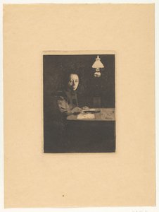 Portræt af en celle på bordet Selvportræt ved bordet (original titel) af Käthe Kollwitz
