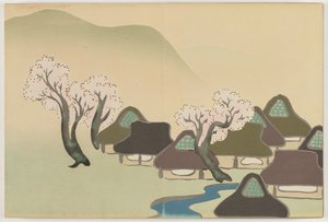 Flowers of a Hundred Worlds (Momoyogusa): Farming Village in Spring (Harudenka) af Kamisaka Sekka